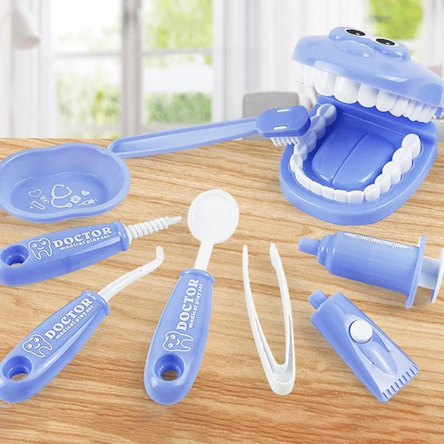 9Pcs Kids Pretend Play Toy Dentist Check Teeth Model Set Medical Kit Educational Role Play Simulation Learing Toys For Children 2
