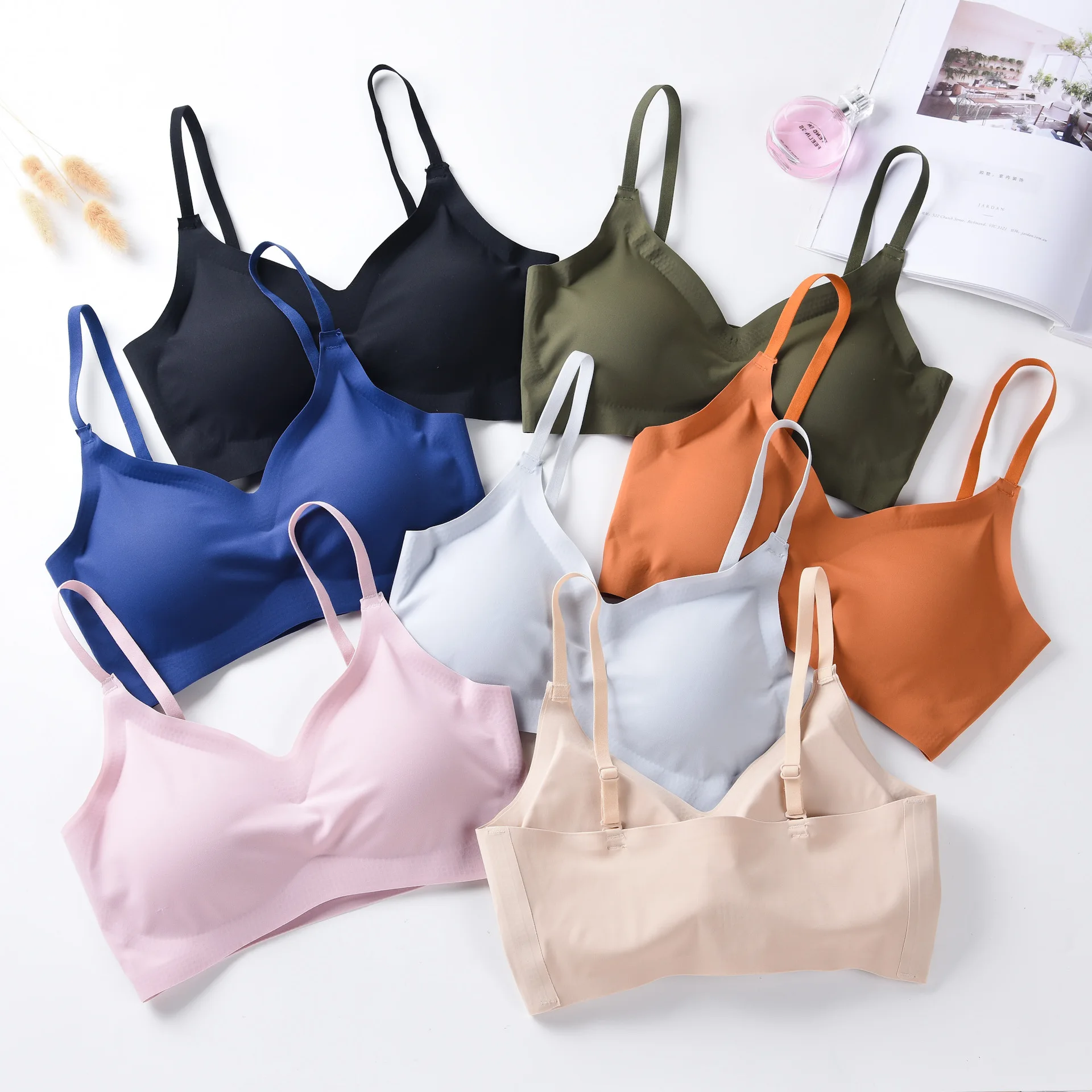 Japan Relief Solid Seemless Sports Underwear Women's Viscose Camisole V-neck Wrap-around Sleep Vest Sports Brassiere
