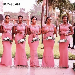 Robes de demoiselle d'honneur sirène Scoop pour femmes, appliques en dentelle, longueur au sol, robe de soirée de mariage, lieux, 2023