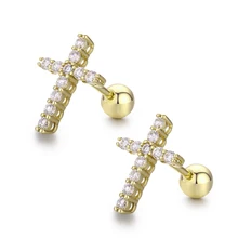 Милый корсс полный кубический циркон маленькая закручивающаяся задняя часть серьги гвоздики для женщин дети девочки золотой пирсинг ювелирные изделия Aros Oorbellen