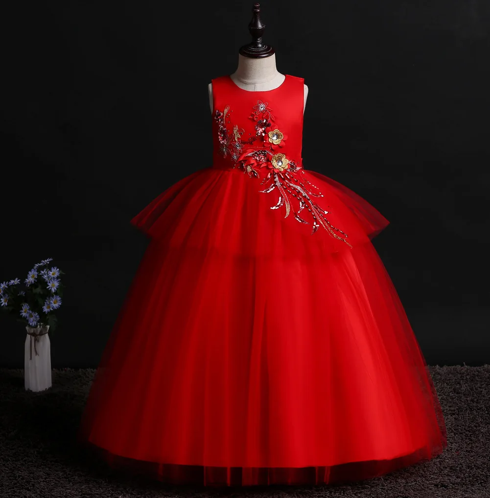 

New Summer Light Blue Girls Princess Pageant Wedding Gowns Evening Birthday Party Costume Pretty Long Dresses for Children
