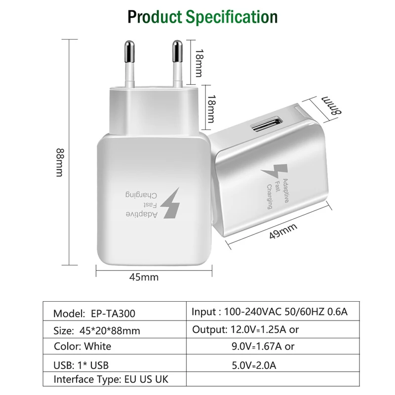 5V 2.4A путешествия Зарядное устройство Quick Charge 2,0 путешествия Портативный адаптер для iPhone/Xiaomi/samsung тесто Зарядное устройство с Тип-c Micro USB кабель