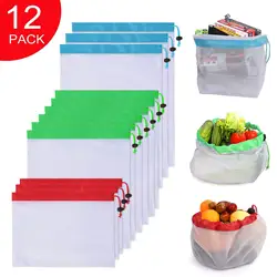 Reusable Mesh Produce Bags - Washable Eco-Friendly Grocery Storage for Fruits, Vegetables, Toys, and Sundries (Set of 3 Sizes) (3 red 6 green 3 blue)