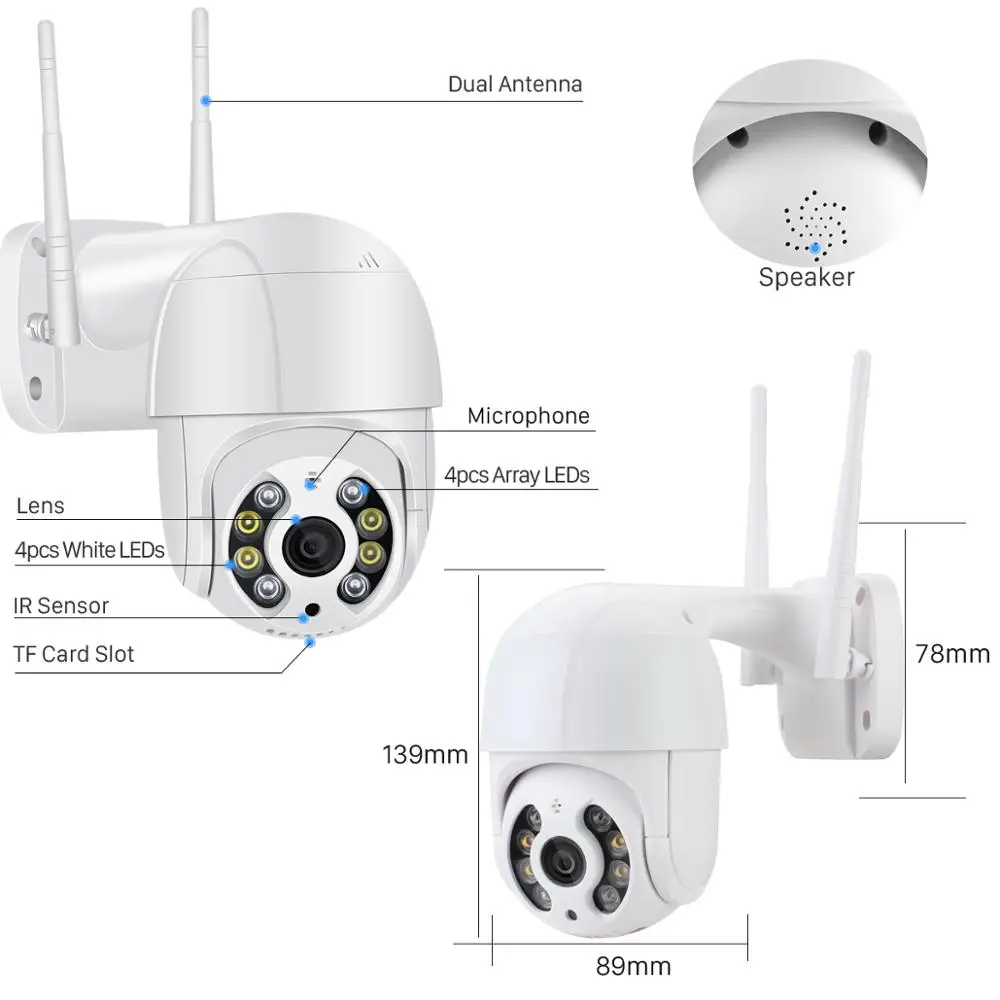 1080P HD PTZ Wireless IP Camera Waterproof Zoom Ball Security CCTV Audio Smart Motion Tracking Family Safety Video Kamera