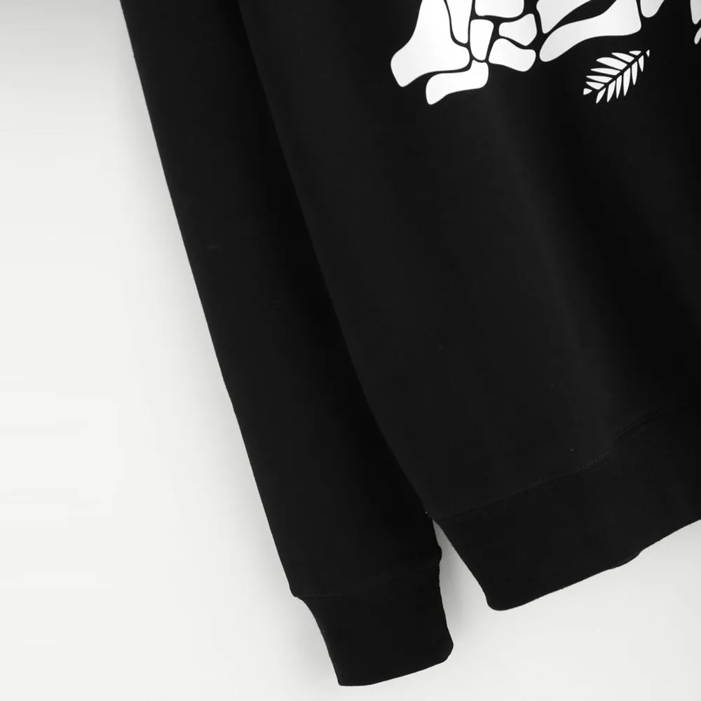 JAYCOSIN black round neck ghost claw rose print long-sleeved sweatshirt pullover casual hooded sweatshirt cool black street beat