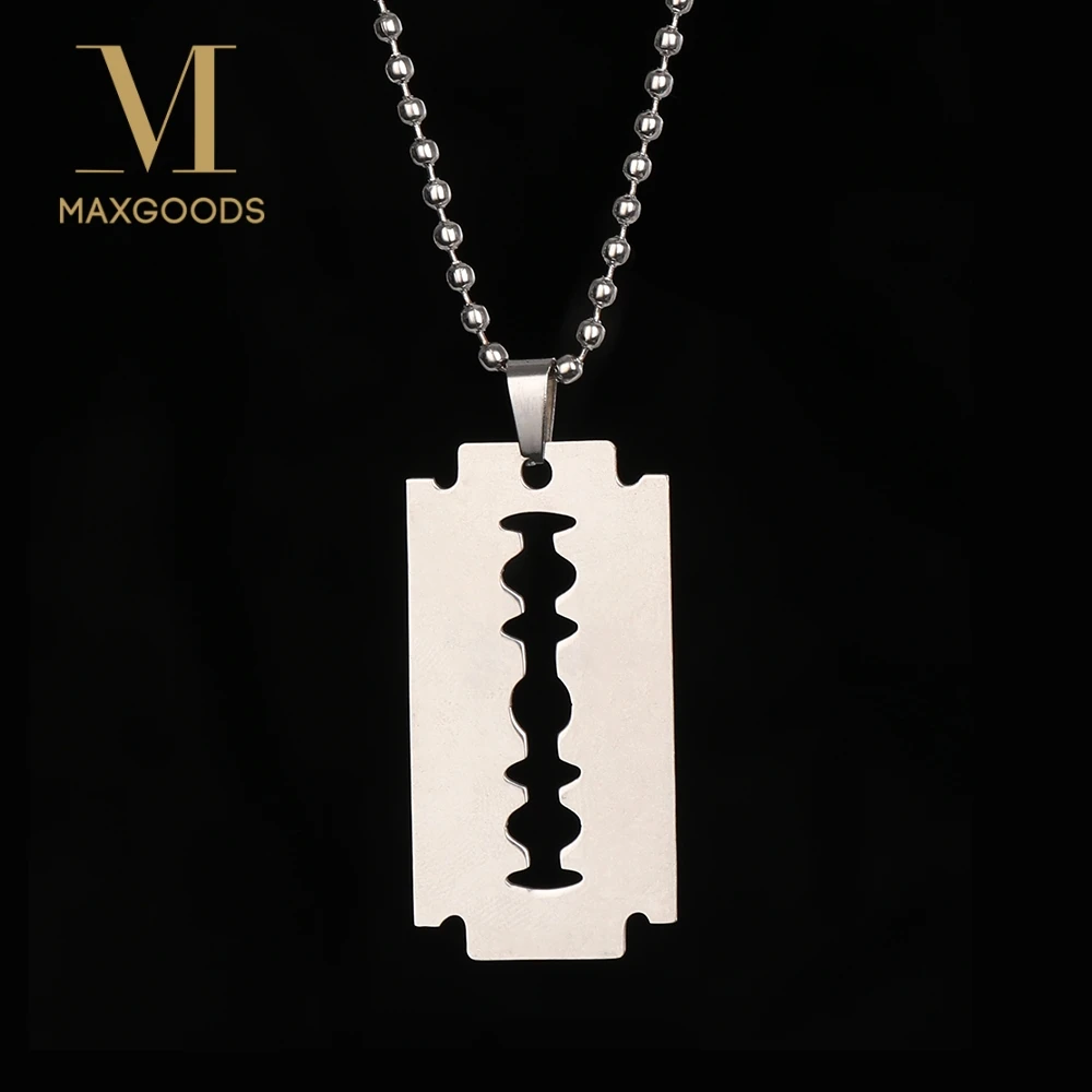 

Fashion Stainless Steel Razor Blades Pendant Necklaces Men Jewelry Cool Steel Male Shaver Shape 2019 Hip Hop Necklace for Men