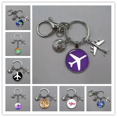 

2019 New World Map Keychain Travel Discovery Discovery Glass Dome Bulging Plane Charm Pendant Keychain Men's and Women's Gifts