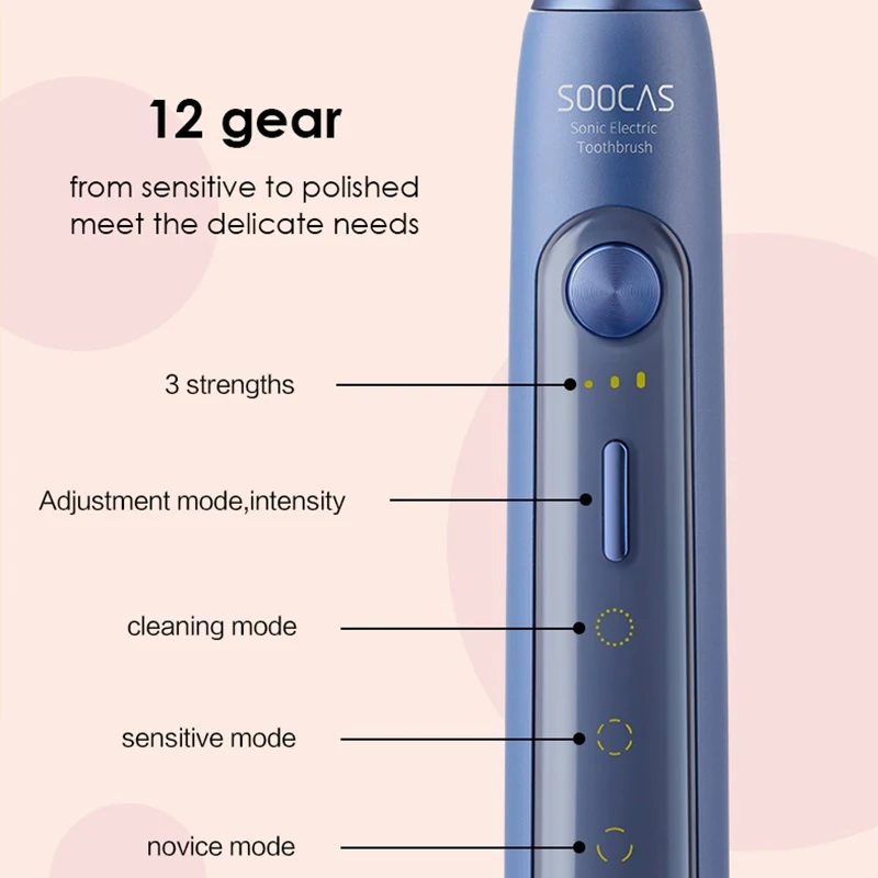 Xiaomi Soocas X5 Водонепроницаемая электрическая зубная щетка, отбеливающая ультразвуковая автоматическая USB Беспроводная зарядка, зубная щетка, 3 насадки