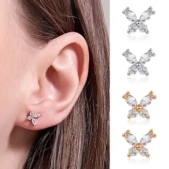 

Zicorn Crystal Silver Fashion Simple Prevent Allergy Stud Earrings Charm Women Creative Butterfly Crystal Party Jewelry Korean