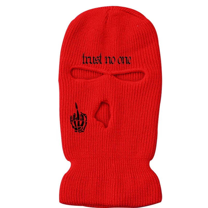 Trust No One Letter Embroidery 3 Holes Balaclava Beanie Hat Autumn Winter Keep Warm Unisex Full Face Mask Men Ski Cap mens skully beanie Skullies & Beanies