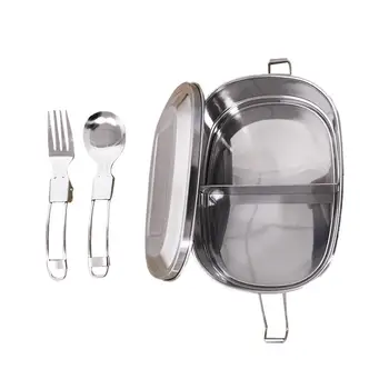 

Eco-friendly Stainless Steel Lunch Box With Spoon Double Buckle Food Container For Children