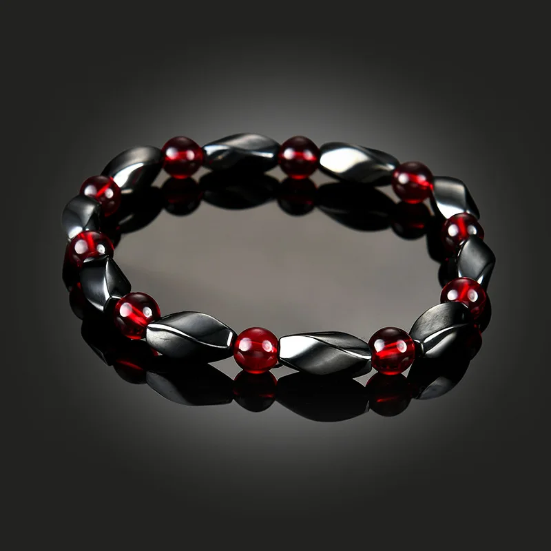 

NJ Red Crystal Therapy Stone Woman Beaded Bracelets Nature Magnet Lodestone Round Bead Bracelets & Bangles For Gift