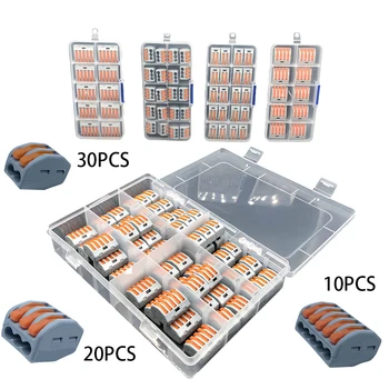 

60pcs Wire Connector Push In With Box Mini Portable Fast Conductor Clamp Assortment Terminal Block Electrical Home Reusable