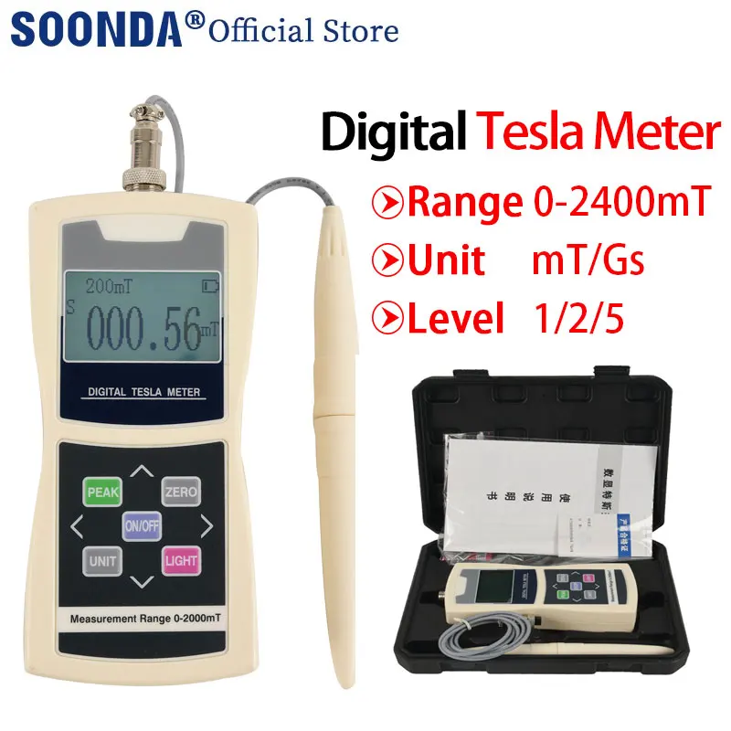 Permanent Magnet Gauss Meter Handheld Digital Tesla Meter Magnetic Flux Surface Magnetic Field Test 1%/2%/5% Accuracy