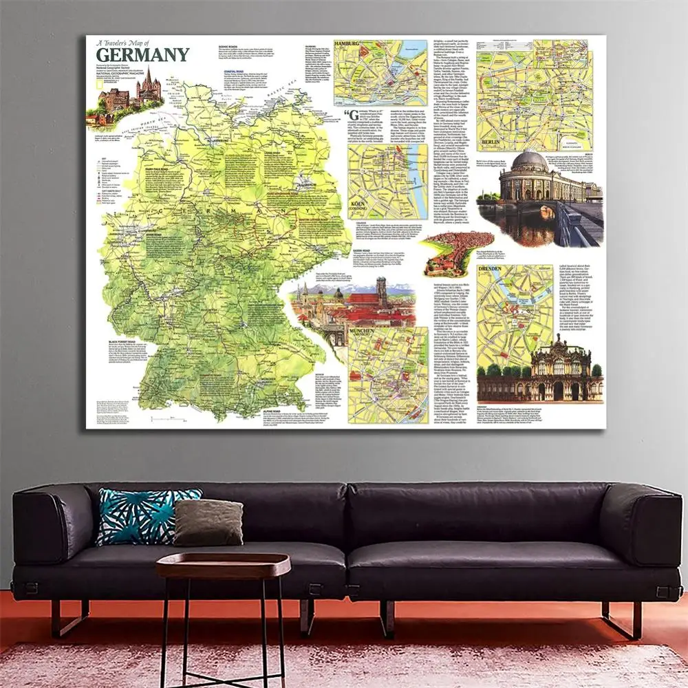 

A2 Size Unframed Wall Painting Germany Travel Map in 1991 Fine Canvas Wall Map HD Printed Map For Home Decor