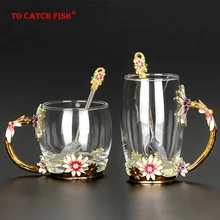 Креативная термостойкая Хрустальная стеклянная кружка, эмалированная стеклянная кружка, цветочный чайный набор, кофейная чашка, водяная посуда для напитков молока кофе в подарок