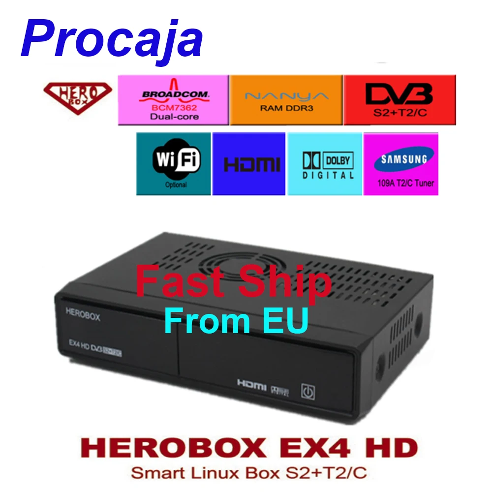 Procaja HEROBOX EX4 HD Enigma2 поддержка DVB S2/T2/C спутниковый ресивер Linux система Поддержка CCCAM