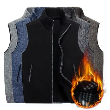 

New Arrival Mens Winter Wool Sweater Vest Mens Sleeveless Knitted Vest Jacket Warm Fleece Sweatercoat Plus Size