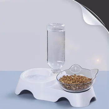 

Pet Cat Dog Tilt Mouth Drinking Water Dual-use Transparent Bowl Pet Food Water Feeder Automatic Gravity Water Bottle Accessories