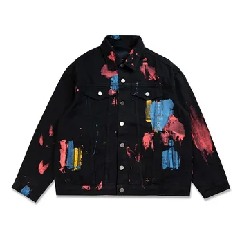 

Men Streetwear Hip Hop graffiti printed Hipster Denim Jackets man swag motorcycle Casual Loose Cotton Jeans coat Outerwear