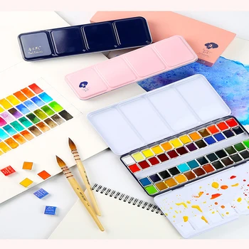 

12/24/48 Solid Watercolor Paint Set Portable Travel Box Children Beginners Hand-painted Water Color Painting Solid Art Supplies
