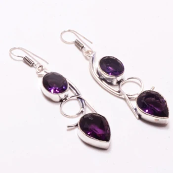 

Genuine Amethyst Silver Overlay on Copper Earrings , Hand made Women Jewelry Gift, E5113