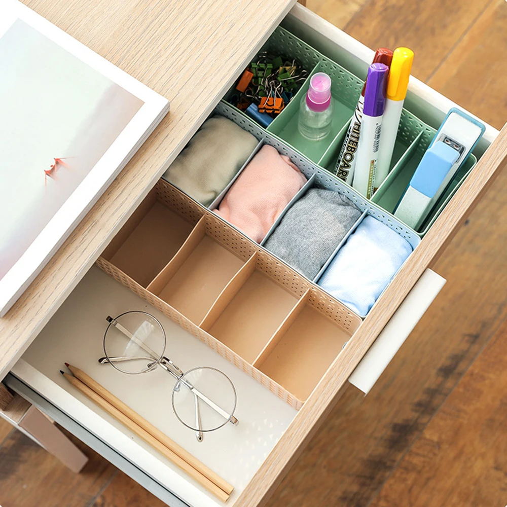 5 Cells Divider Hollow Storage Box Plastic Organizer for Tie Bra Underwear Socks Drawer Cosmetic Home Bedroom Save Space Basket