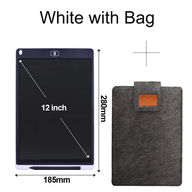 White With Bag Планшет для рисования 12 дюймов графический планшет ЖК-дисплей планшет для письма доска электроники ультра-тонких досок с ручка Электронная Мышь Pad - Цвет: White With Bag