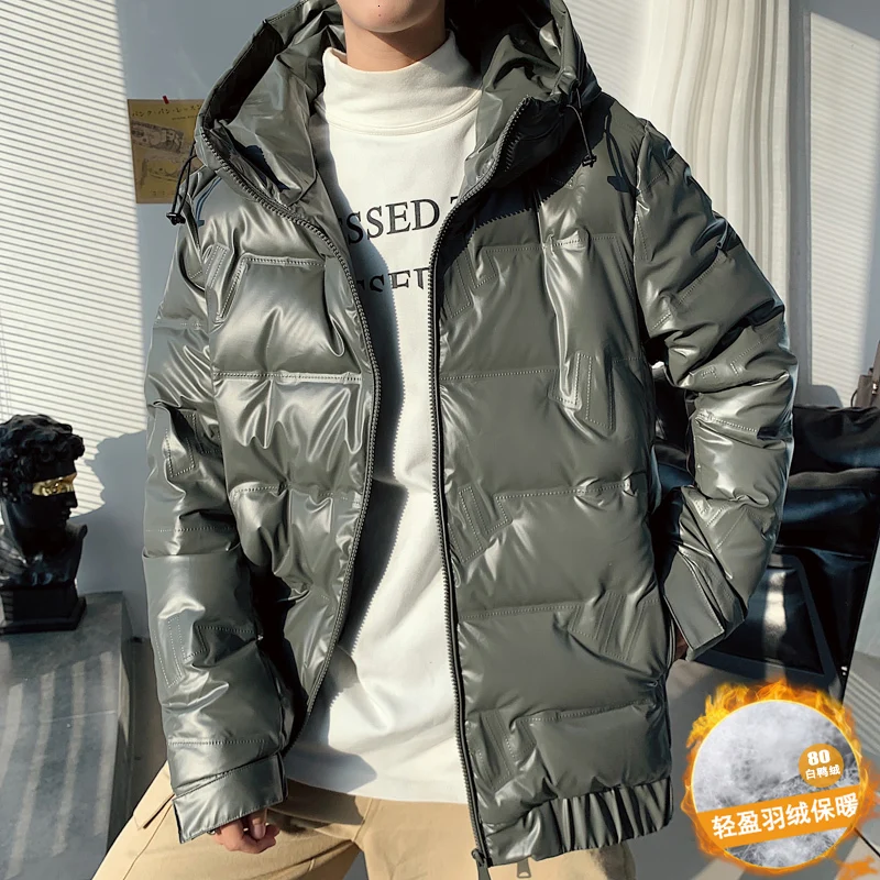 

Winter Short Down Jacket Men's Slim Warm Fashion Parka Men Solid Color Hooded Coat Man Wild Loose Shiny Thick Jacket Male M-4XL