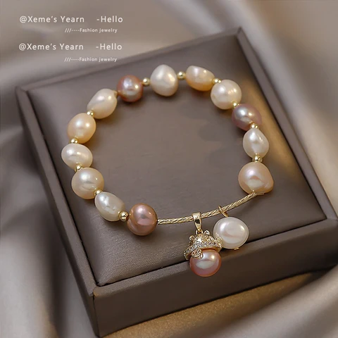 Sense Lucky Cat Baroque Natural Pearl Charm Bracelet Student Party Gift Jewelry For Woman Girls Elegant Pearl Accessories