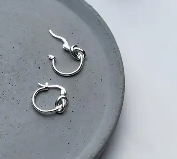 

Real Authentic 100% 925 Sterling Silver fine Jewelry Geometric Love Knot Hoop Earrings Leverback Gtle2528