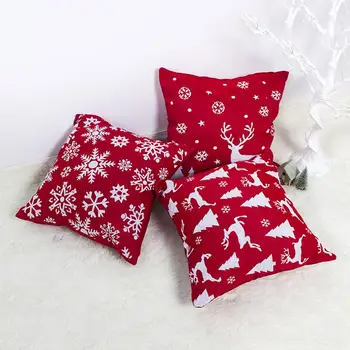 

Polyester Throw Pillow Case Cover Christmas Deer Snowflakes Tree Printing Sofa Cushion Living Room Home Decoration