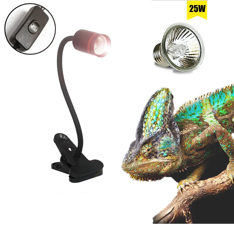25 Вт 50 Вт 75 Вт лампа для рептилий UVA+ UVB 3,0 лампа с зажимом, держатель для лампы, нагревательная лампа, черепаха, черепахи, греется лампа, светильник, комплект - Цвет: 25w lamp