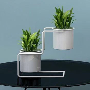 

Nordic Style Double Plant Container Iron Art Flower Pot Stand Home Office Wedding Desktop Decor Simple Planter Pot Rack