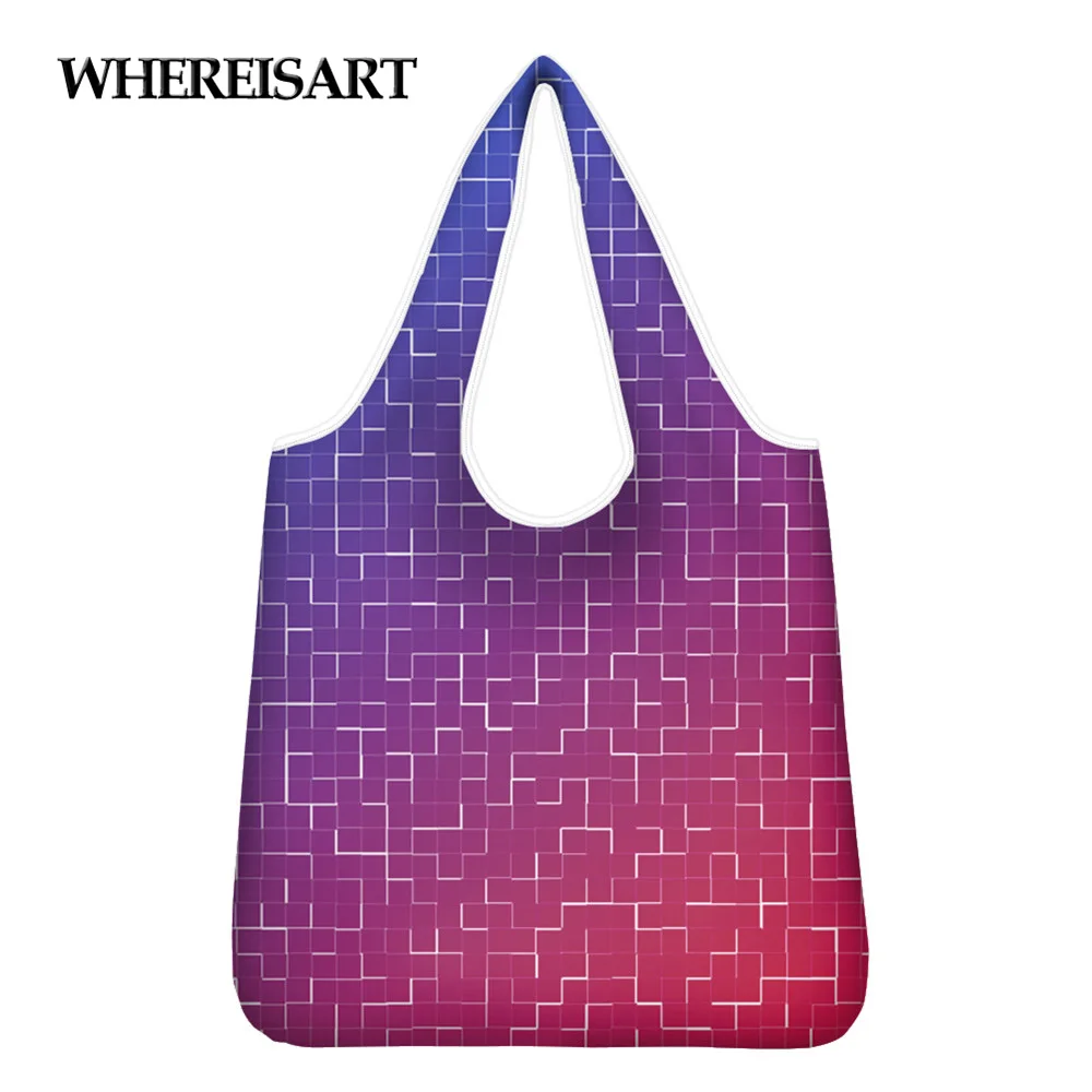 

WHEREISART Harajuku Ladies Casual Shoulder Bag Geometric Pattern Design Washable Eco Shopping Handbag Girls Women Totes Bolsa