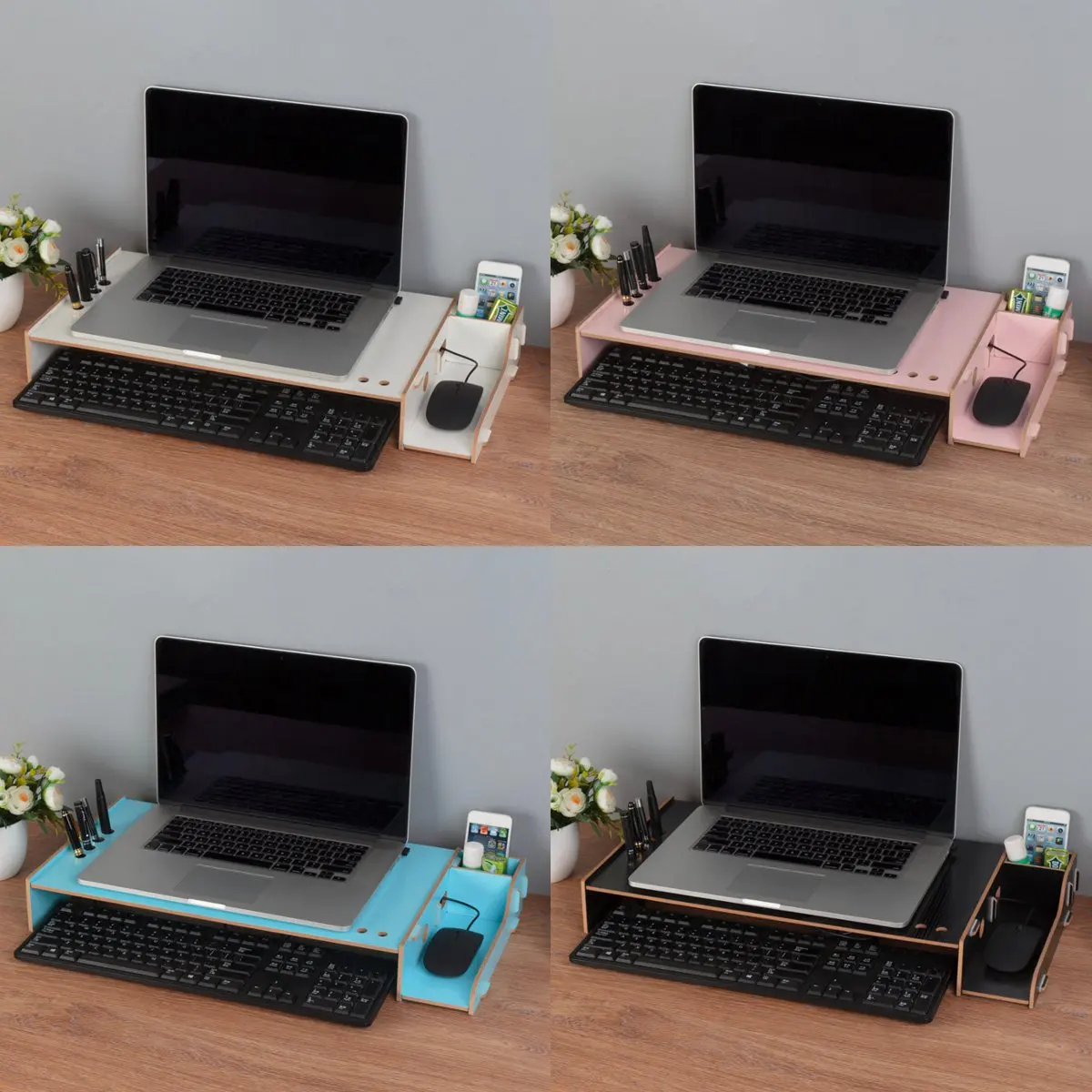  Wood TV Computer Monitor Stand Riser Laptop Shelf Desk Organizer Holder Keyboard Storage Desktop St