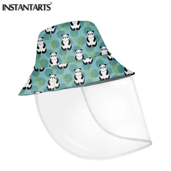 

INSTANTARTS Cute Panda Pattern Women's Sun Cap 2020 Protective Anti-splash Summer Bucket Hat Full Mask Big Eaves Cap