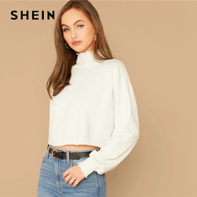 Женская толстовка с рукавами фонариками SHEIN белый Повседневный однотонный