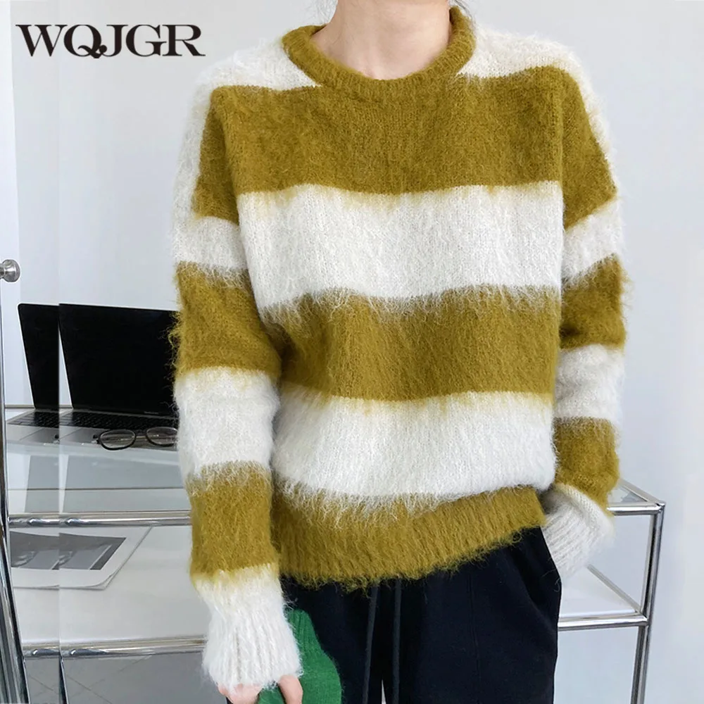 

WQJGR Autumn Winter High Quality Pullover Sweater Women Full Sleeve Kniited Striped Loose Korean Woman's Sweater