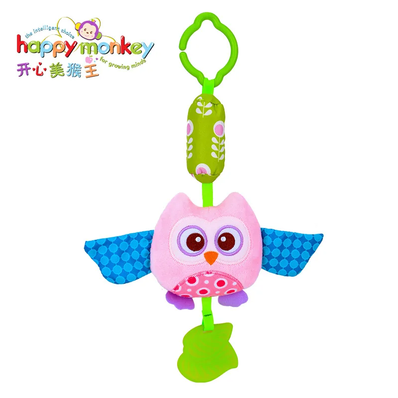 pink Owl Happy monkey Игрушки для малышей от 0 до 3 лет, плюшевая кровать, висячая сочувствие, автомобиль, подвесной гель для зубок, кольцо, Колокольчик для детской кроватки - Цвет: pink Owl