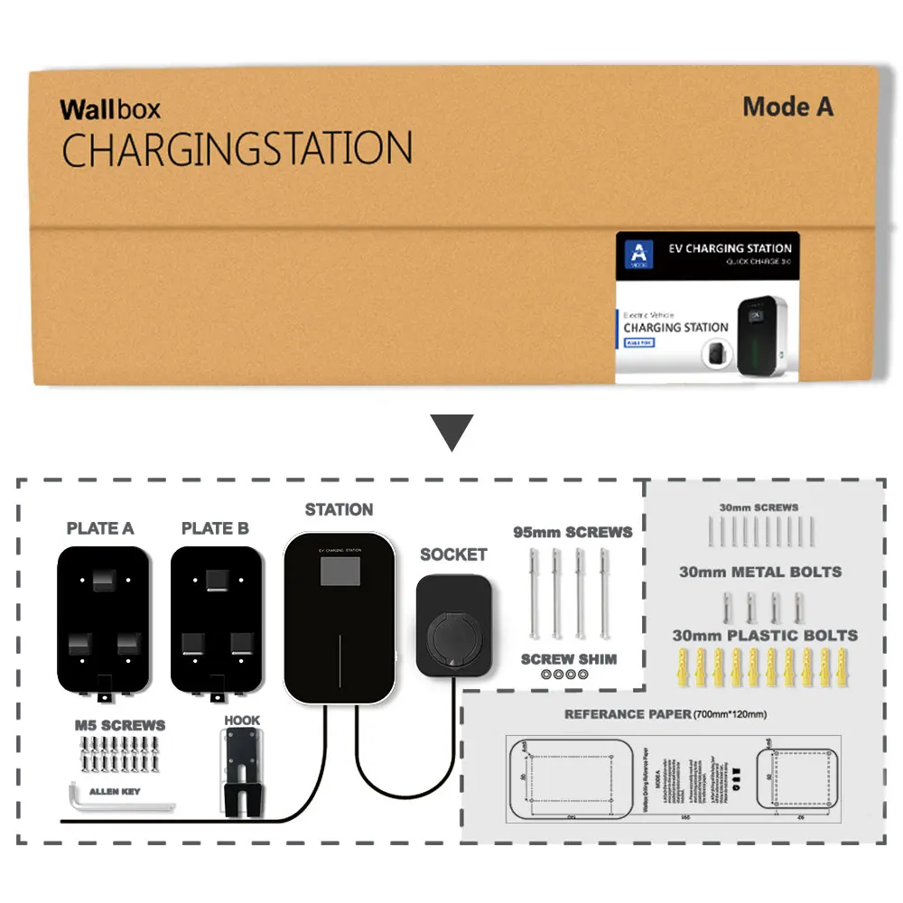 32A 3 Phase 22KW EV Charger Electric Vehicle Charging Station Type 2 Socket IEC 62196-2 With Holder for Audi BWM Volkswagen...