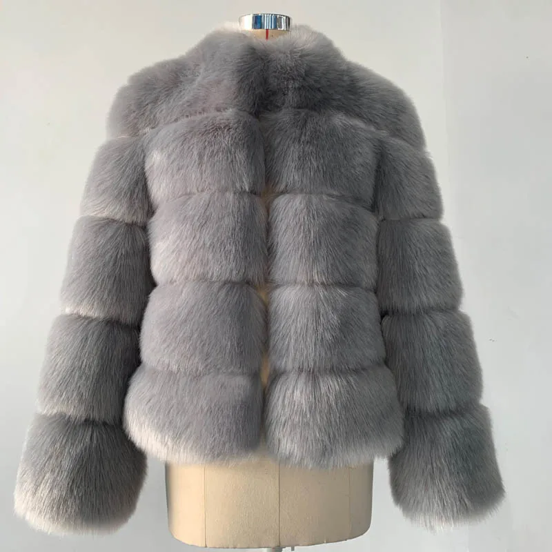 light gray fur coat Трендовое пальто из искусственного лисьего меха для женщин зимние Новые пальто плотные теплые меховые куртки Роскошная верхняя одежда для девочек большие размеры XXXL - Цвет: light gray fur coat