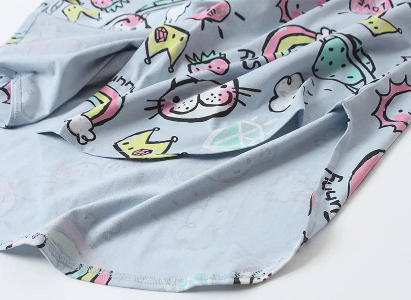Rainbow Cat Cartoon Graffiti Women Sleepwear Cotton Nightgowns Short Sexy Nightwear Turn-down Collar Sleepshirts Sleeping Dress