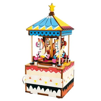 

3D Rolife Carousel Music Box Wooden Puzzle Merry-Go-Round Handmade Gift Girls Home Decoration