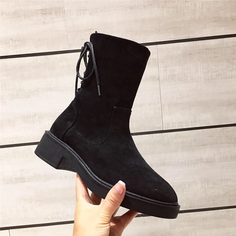 

2019 Winter Casual Women Warm Fur Low Heels Flat Ankle Boots Fashion Lady Flock Lace Up Zippers Chelsea Boots Pastel Boots Shoes
