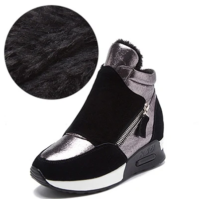 black MCCKLE Suede Leather Boots Woman Winter Shoes Fashion Ins Women Sneakers Height Increasing Shoes Warm Plush Snow Boots Female - Цвет: black