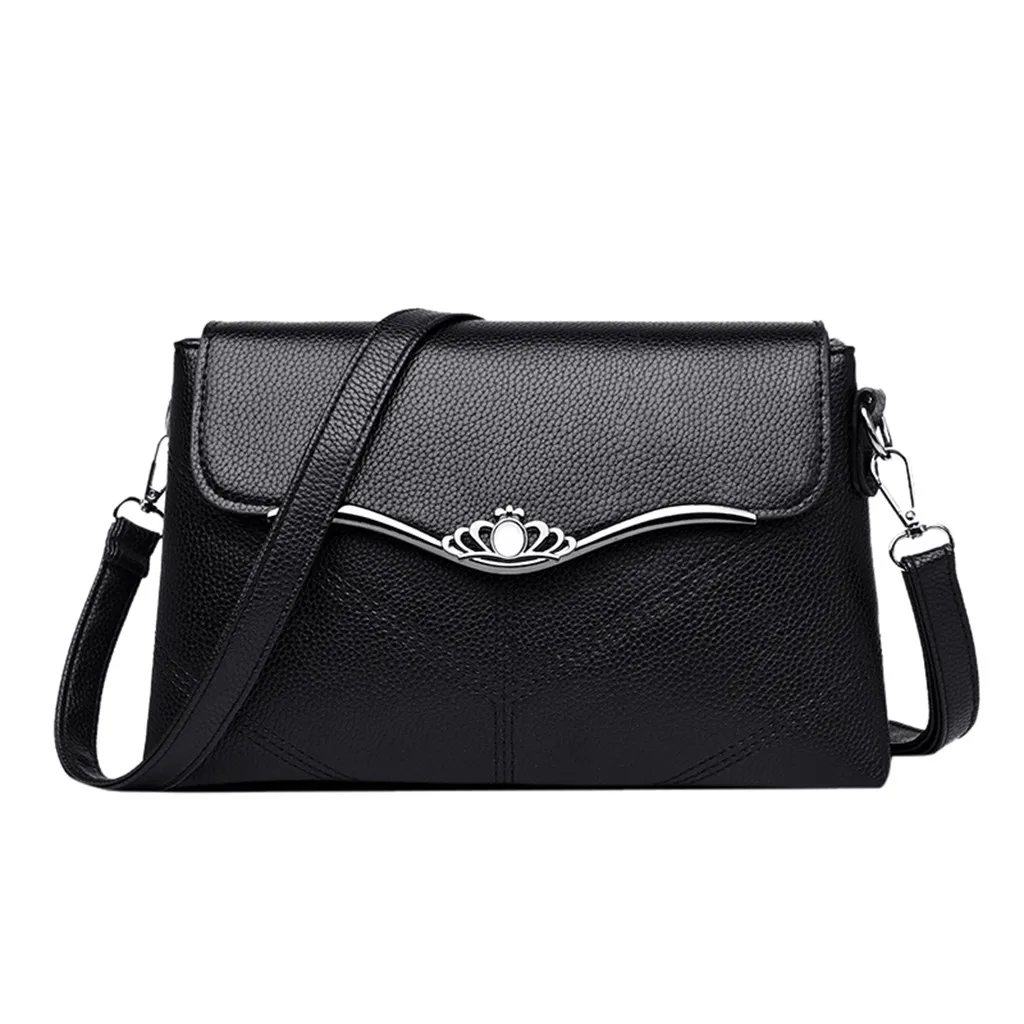 

Solid Color Shoulder Bag Crown arc Metal decoration Cover Women's Fashion Wild Women Crossbody Mother Bag Torebki Damskie Black