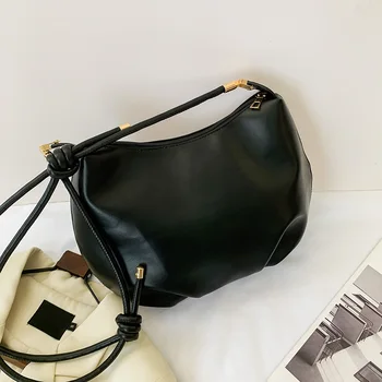 

Female Pleated Shoulder Bag For Women Winter Casual Solid Color PU Tie Knot Messenger Satchel Lady Girls Crossbody Handbag Pouch