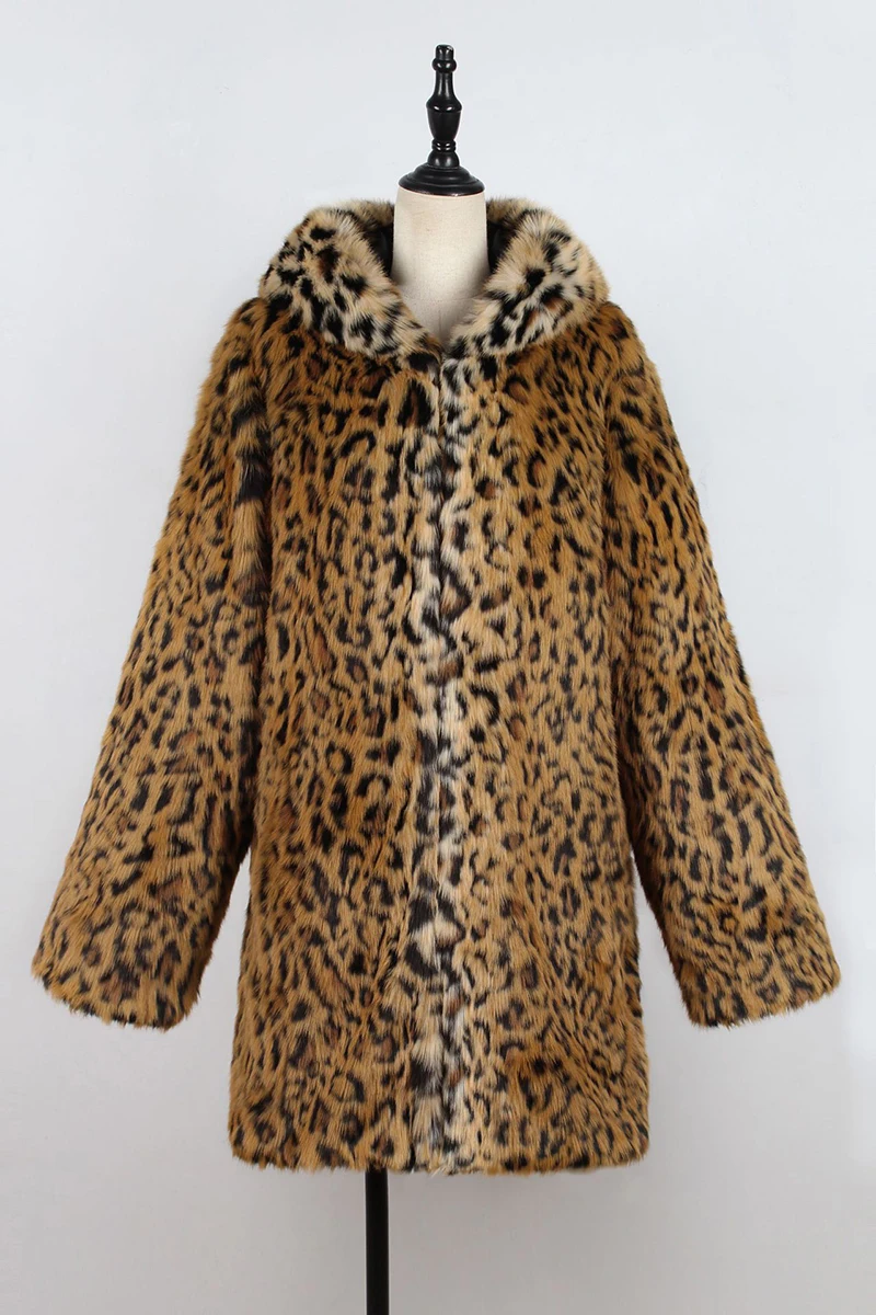 Леопардовое пальто из искусственного меха, зимняя длинная куртка с капюшоном, пальто chaqueta mujer manteau femme, модная женская уличная верхняя одежда