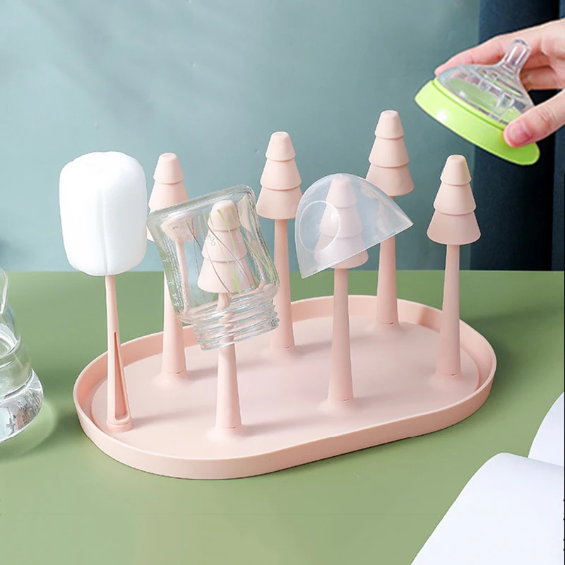 Baby Feeding Bottle Holder Drying Racks for Toddler Infant Pacifier Milk Bottle Drying Shelf with Babies Feeding Brushes
